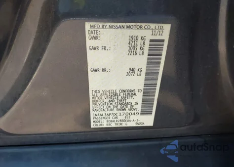 2013 Nissan Altima 2.5 S z USA, uszkodzony, nr VIN 1N4AL3AP7DC170049